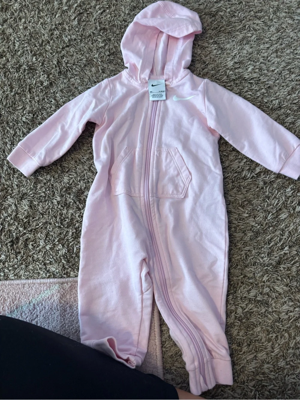 Nike Light Pink Hooded Baby One-Piece Footie